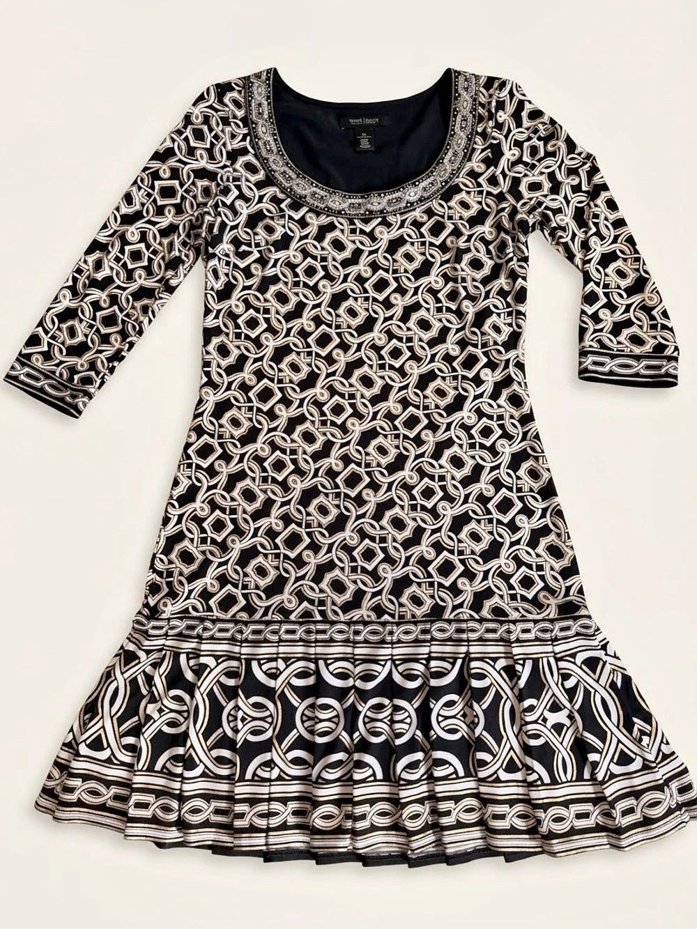 White House Black Market Geometric Mini Dress in Black & Gold Size XS Like New